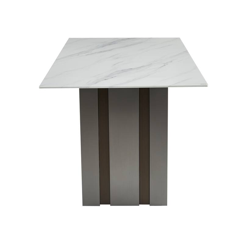 69 Inch Rectangular Dining Table with Marble Texture Glass Top for 4-6 People