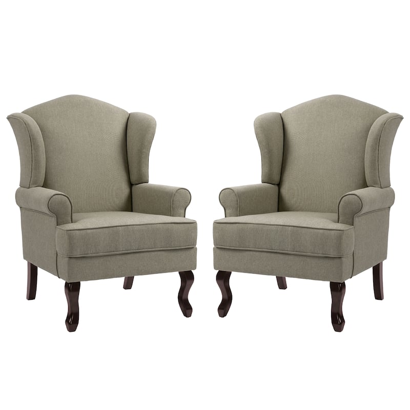 2 Set Traditional Wingback Accent Chairs Upholstered Armchair