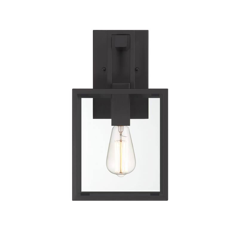Preston 14.75 in. 1-Light Matte Black Modern Outdoor Wall Lantern with Clear Glass Shade