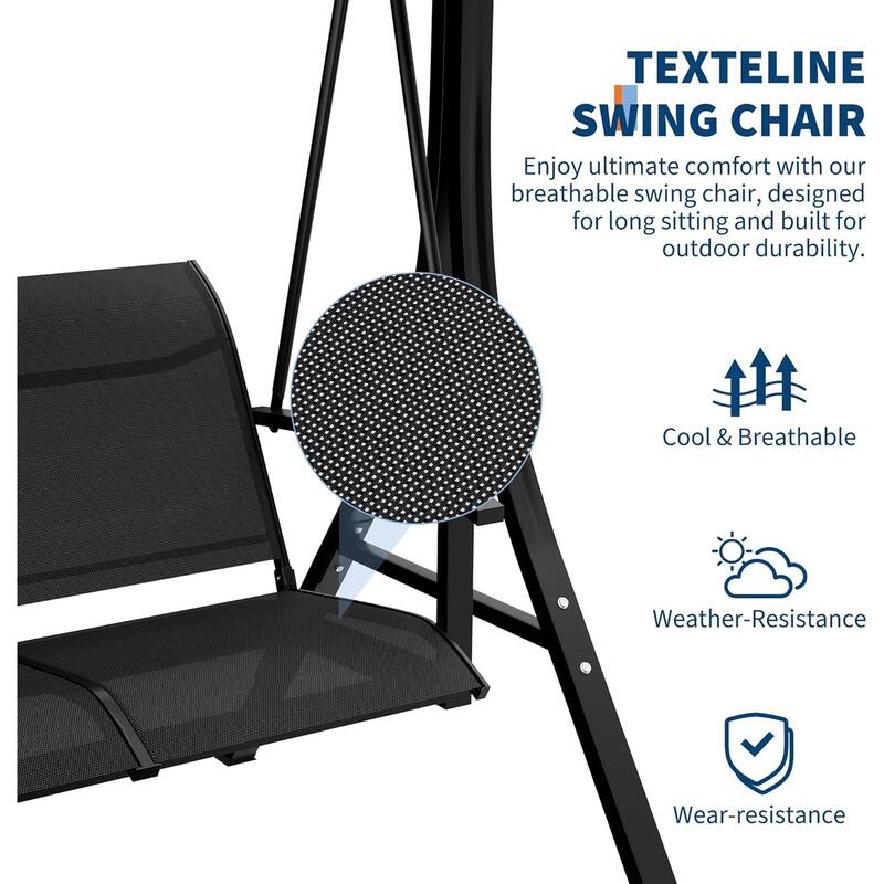 3-Seat Outdoor Porch Swing Chair, Patio Glider Swing with Adjustable Canopy & Armrests