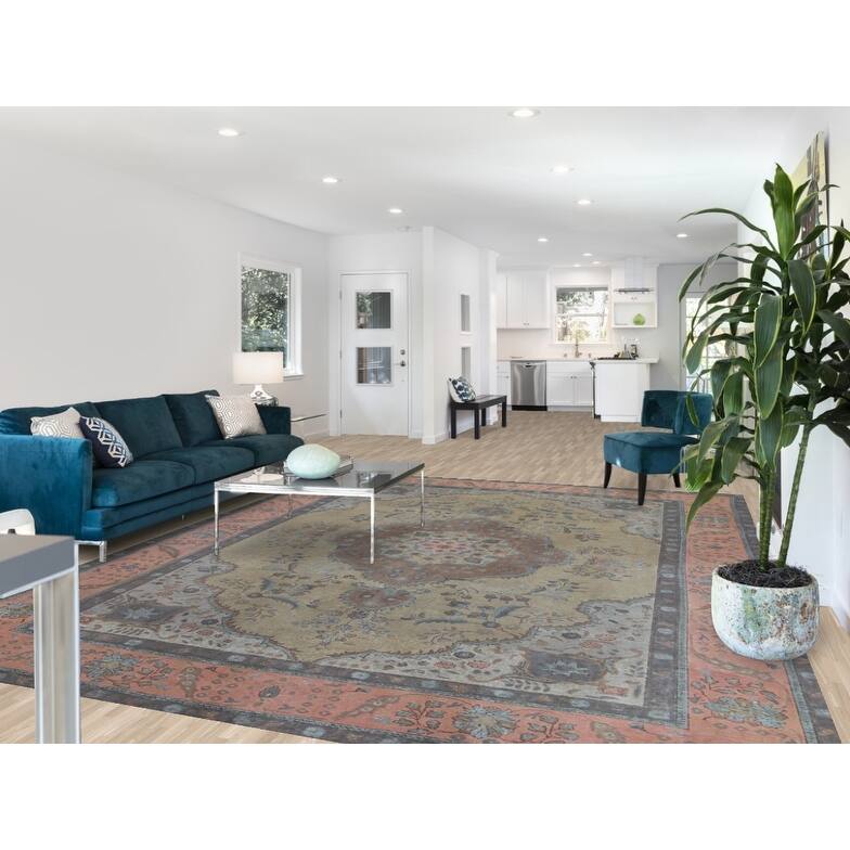 Hand Knotted Oriental 100% Wool Carpet Traditional Floral Green Tabriz Area Rug - 12' 0'' X 9' 4''