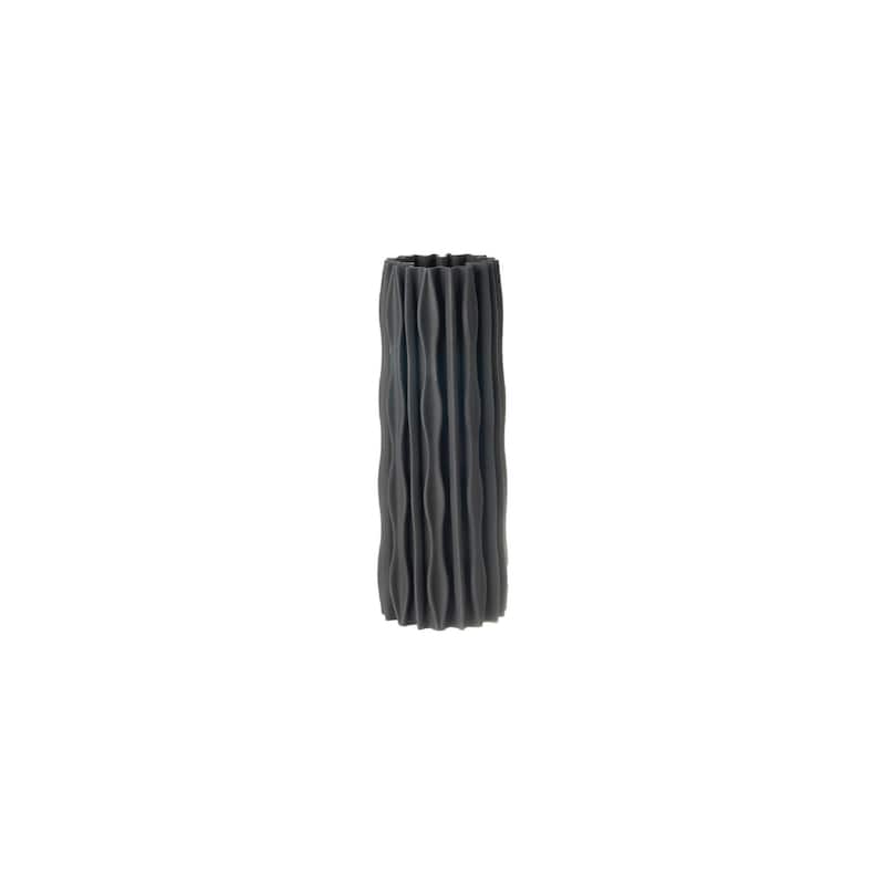 Ceramic Ribbed Cylindrical Vase - 13" - Black