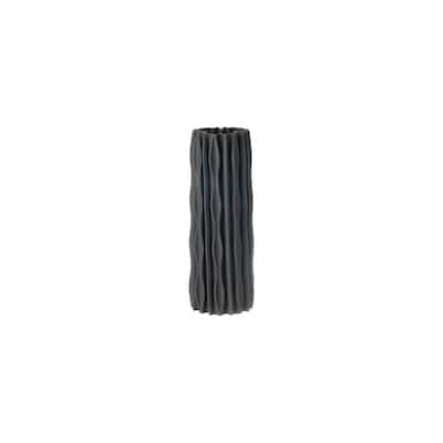 Ceramic Ribbed Cylindrical Vase - 13" - Black