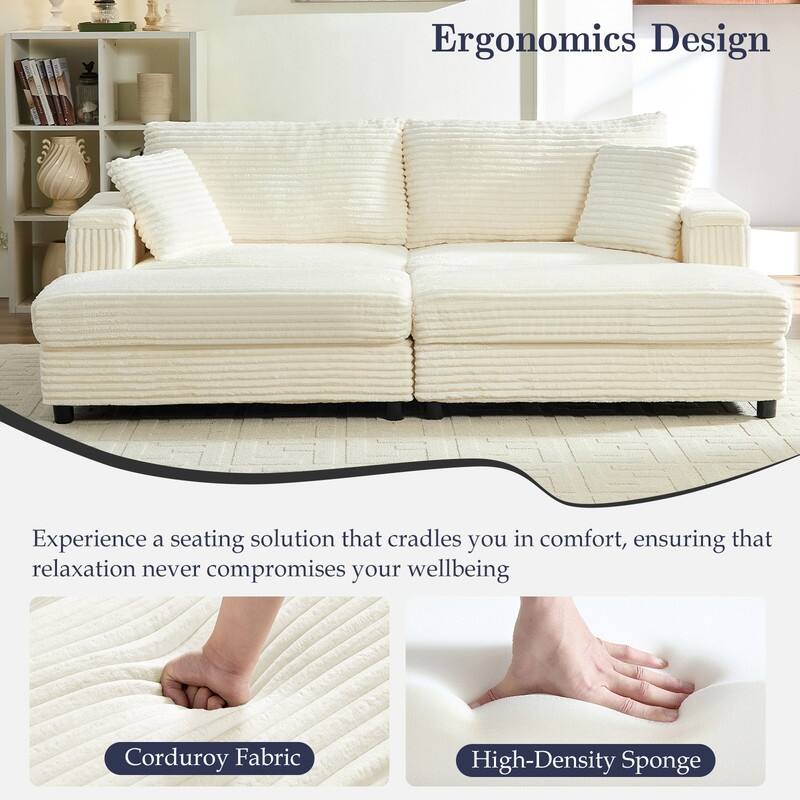 Mixoy 85‘’Corduroy Loveseat Chaise Lounge with Storage Ottoman&Armrests,Upholstered 2-Seater Sleeper Reclining Chair Indoor