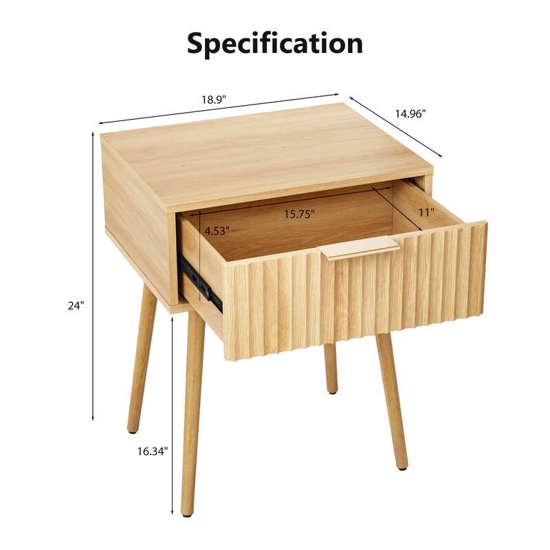 18.9"W Nightstand, Particleboard & MDF, Melamine & Vacuum Forming, 1 Drawer, High Leg