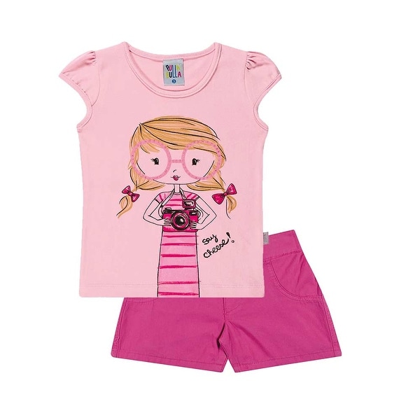 Toddler Girl Outfit Graphic Shirt and Jean Shorts Set Pulla Bulla Sizes 1-3 Year