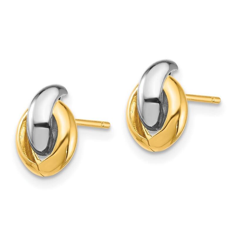 Curata 14k Yellow Gold and White Rhodium Oval Post Earrings - 9.9x6.8mm Wide
