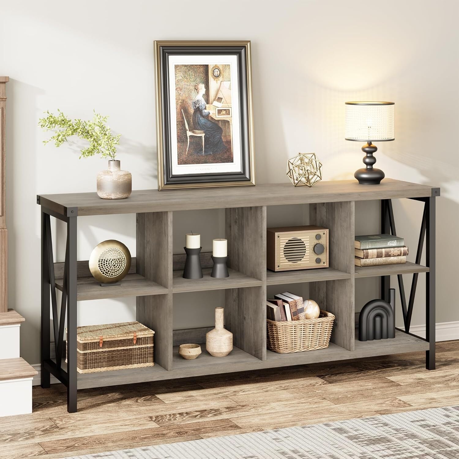 8 Cube Storage Organizer Sofa Table, Entryway Console Table - Bed