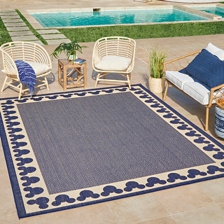 Disney Mickey Mouse Navy Blue/ Ivory Wide Border Flatweave Indoor