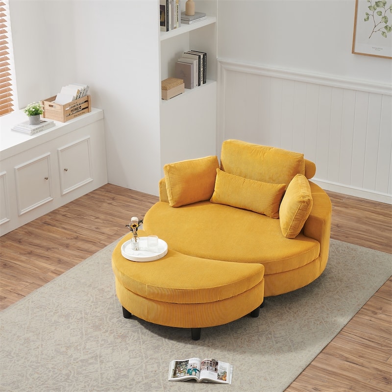 51" Fabric Sofa with Throw Pillows,Waist Pillow and Ottoman - Yellow