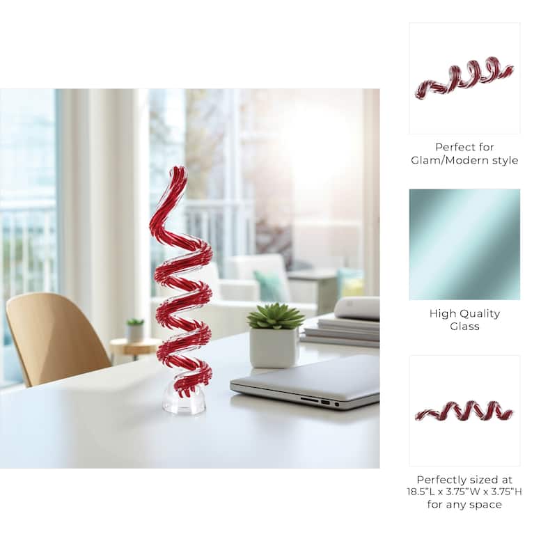 Glass Sculpture Modern Spiral Decorative Figurine for Home Decor - 18.5" x 3.75" x 3.75"