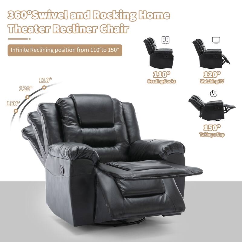 360° Swivel and Rocking Home Theater Recliner: Manual Recliner Chair with Wide Armrest