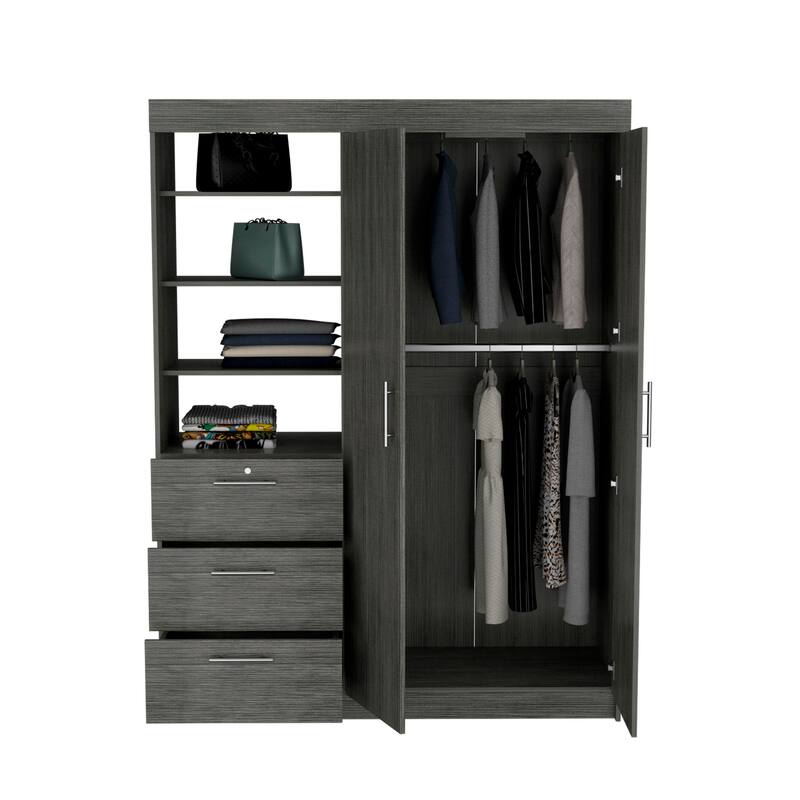 59" Modern Armoire with Double Door, 3 Drawers and 3-Tier Shelf for Bedroom