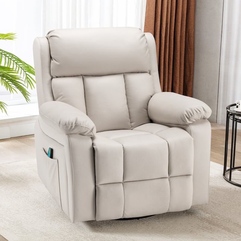 Heated Massage Recliner Chair with 360° Swivel, Rocking Feature, and Side Pocket for Living Room - Beige