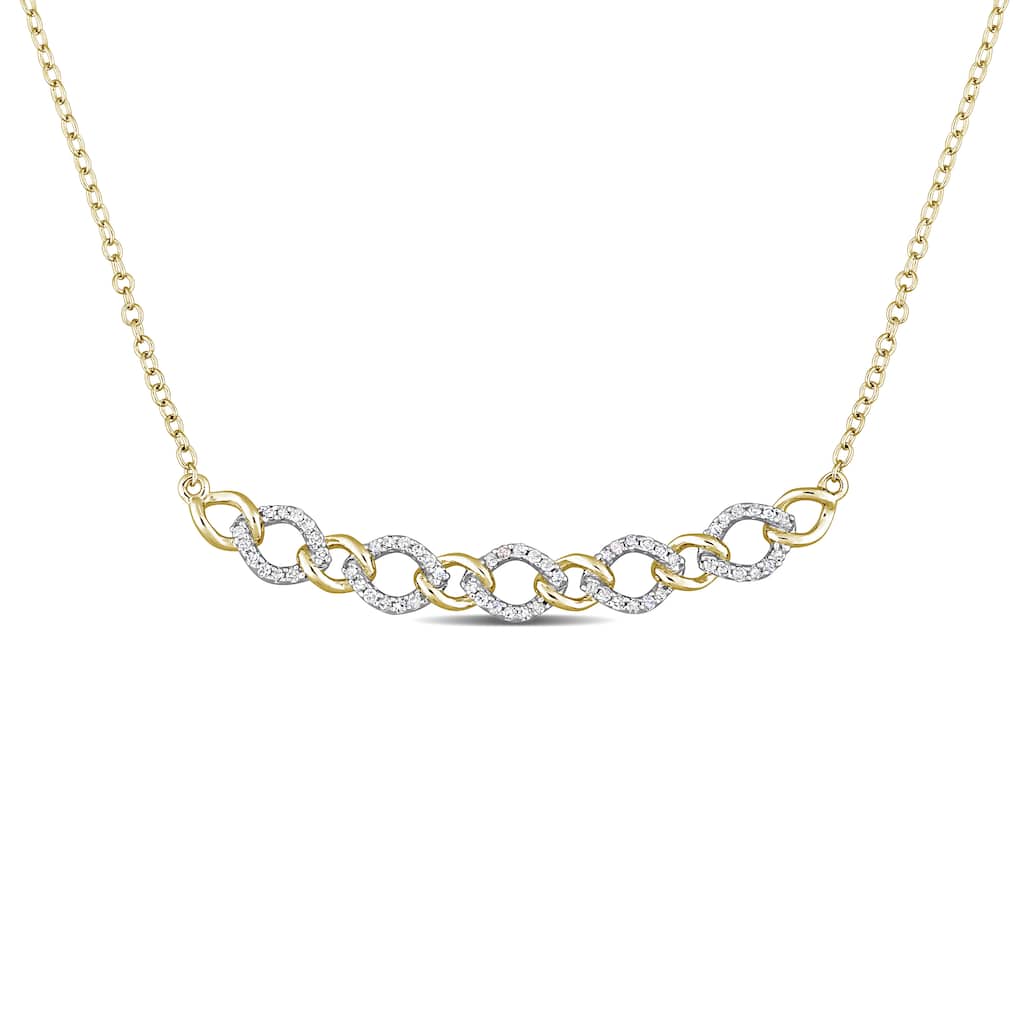 Miadora 1/5ct TDW Diamond Oval Link Necklace in Yellow Plated Sterling Silver
