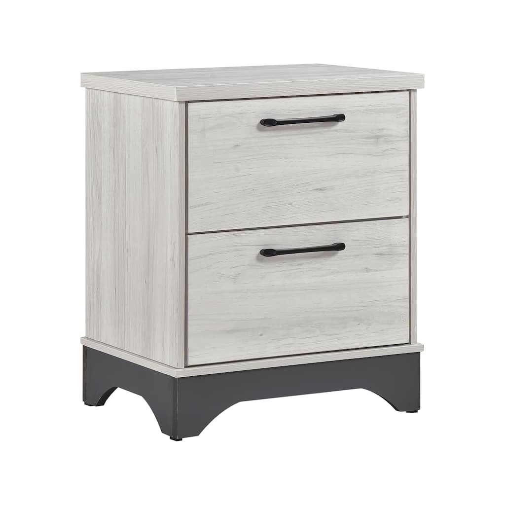 Modern Two-Tone White Oak & Gray Nightstand with 2 Drawers