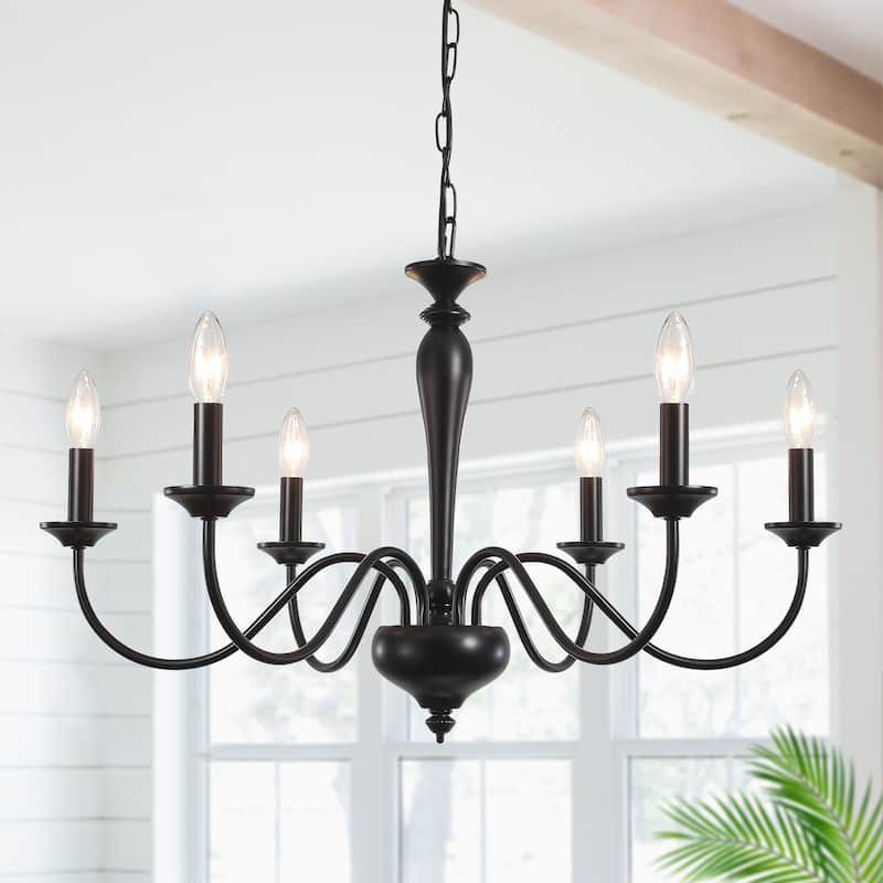 6-Light 27.95-inch Industrial Candle Chandelier Light for Bedroom Foyer - Black