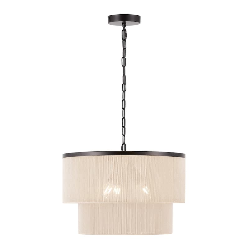 GetLedel 3-Light Coastal Boho Rope Drum Chandelier Hand-woven Ceiling Light