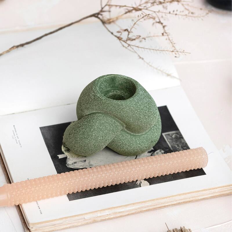 Stoneware Tealight/Taper Holder - 4.8"L x 3.1"W x 3.9"H