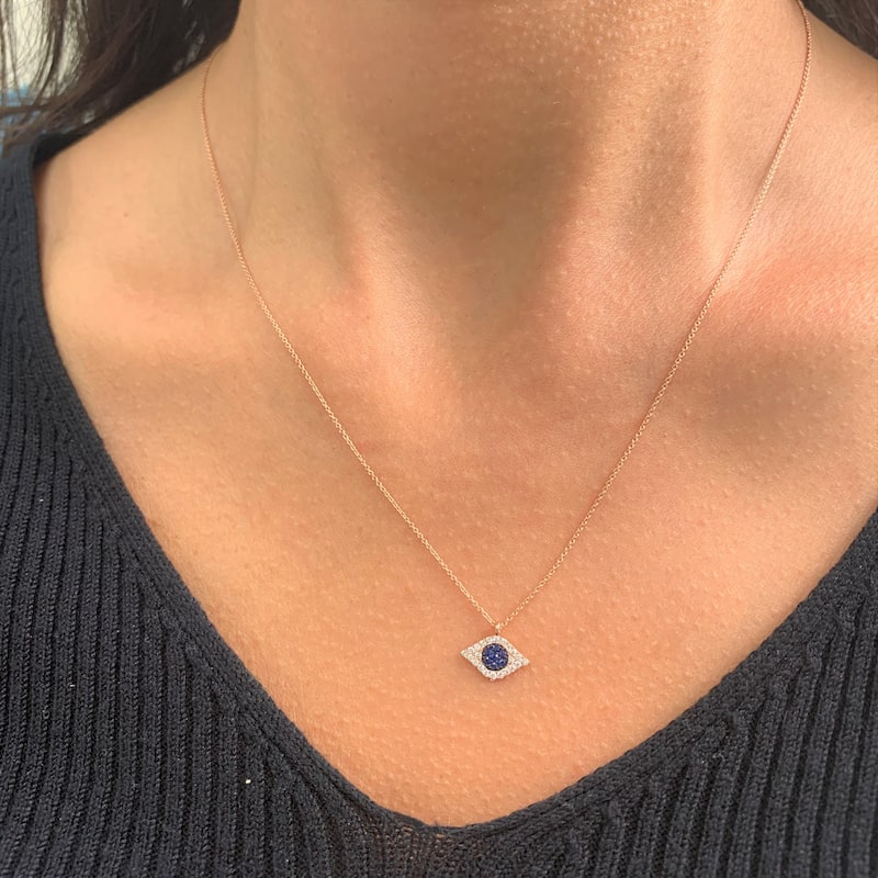 Joelle Evil Eye Necklace Diamond & Sapphire 14k Gold 1/10 ct TDW Gift for Her