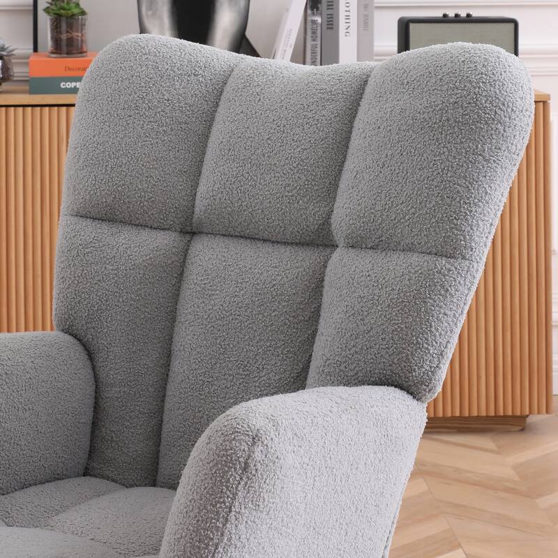 Glider Rocking Chair with Thick Padded Seat, Reading Recliner with High Backrest, Lounge Armchair with Wooden Legs