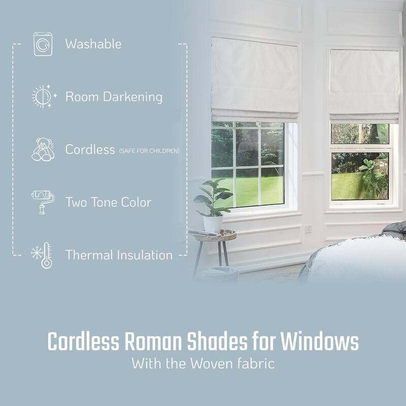 Cordless Room Darkening Roman Shades for Windows, Textured Woven Thermal Insulated Roman Blind