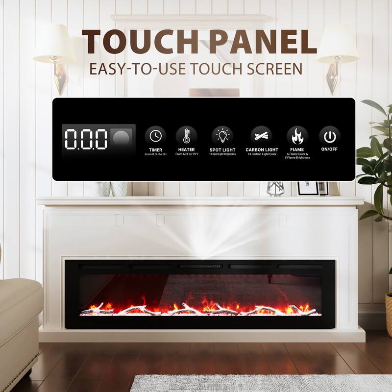 Clihome 30-72Inch Recessed Wall-mounted w/ RC (1500W) Electric Fireplace