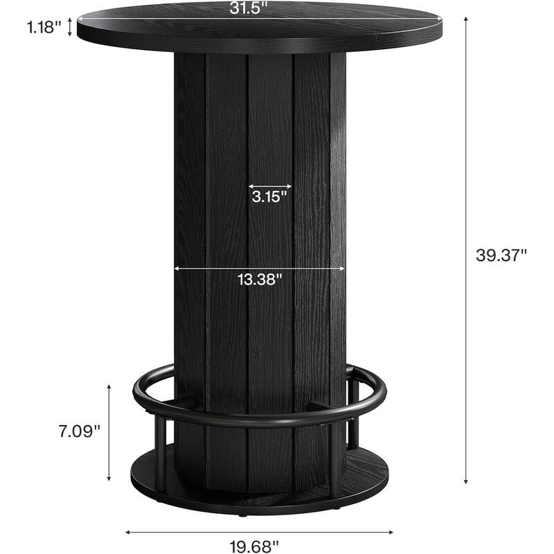 Round Bar Table with Fence-Style Base, Wood Cocktail Table Pub Table with Footrest, Coffee Table Kitchen Dining Table
