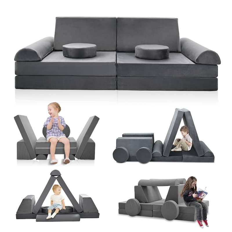 DoCred Kids Play Couch Sofa Set, Modular Toddler Sofa, Grey - S