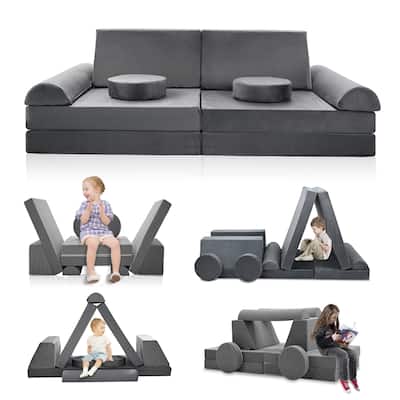 DoCred Kids Play Couch Sofa Set, Modular Toddler Sofa, Grey