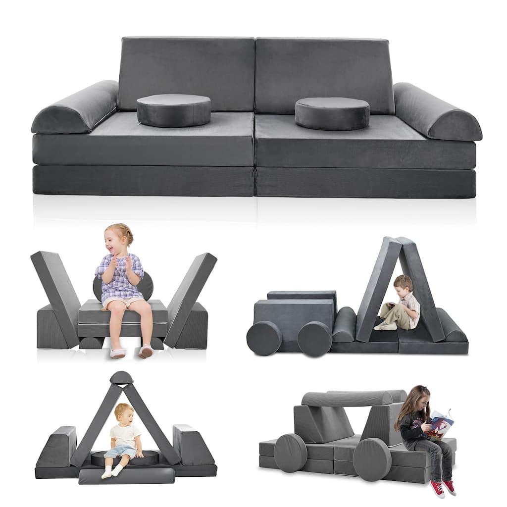 DoCred Kids Play Couch Sofa Set, Modular Toddler Sofa, Grey