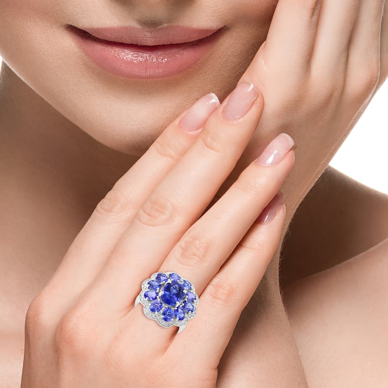 EFFY 14K Gold Diamond Tanzanite Floral Ring