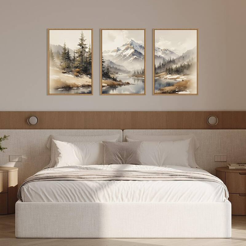 Foggy Pine Tree Wall Decor, Winter Landscape Wall Painting