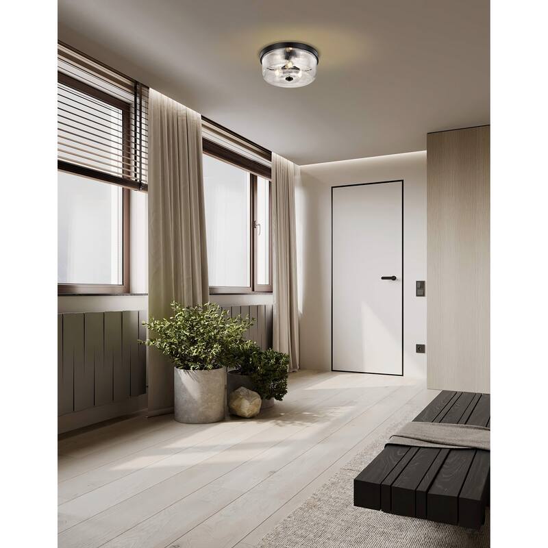 Grayson Large Flush Mount Matte Black Finish Clear Ribbed Glass - Matte Black