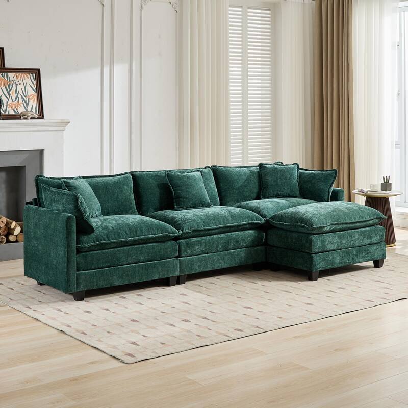 Roomfitters Large Upholstered 3-Seater Sofa with Plush Cushions and Pillows, Modern Cloud Couch for Living Room