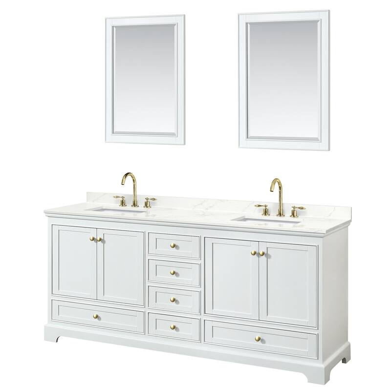 Wyndham Collection WCS202080D-QTZ-US3M24 Deborah 80" Free Standing - White / Giotto Quartz Top / Brushed Gold Hardware
