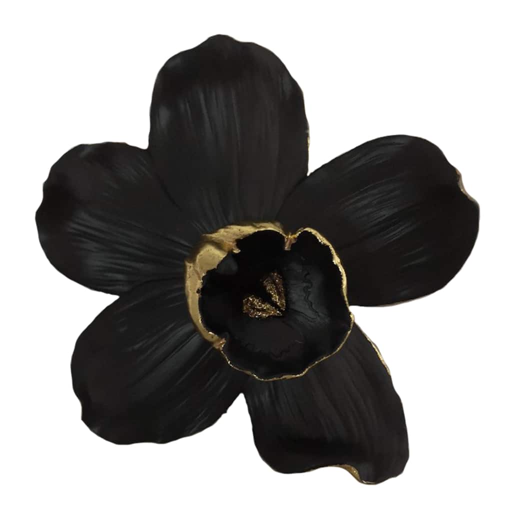 Resin 9" Orchid Wall Hanger, Black/Gold - 9.8Lx2.63Wx24.5H