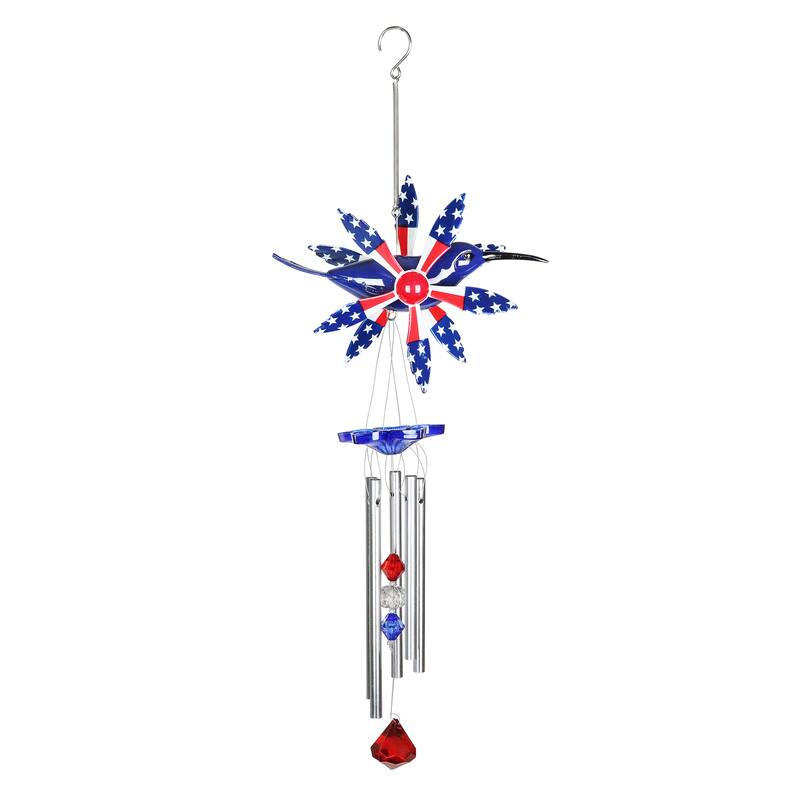 Exhart WindyWing Patriotic Whirligig Hummingbird Wind Chime, 7 by 18 Inches