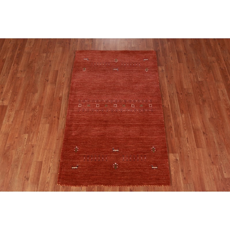Orange Tribal Gabbeh Oriental Rug Handmade Wool Carpet - 2'11" x 4'11"