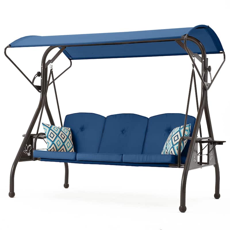 3-Person Outdoor Patio Swing with Adjustable Canopy - Blue