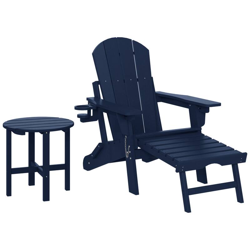 Laguna Outdoor Folding Adjustable Adirondack Chair with Hideaway Ottoman & Round Side Table - Navy Blue