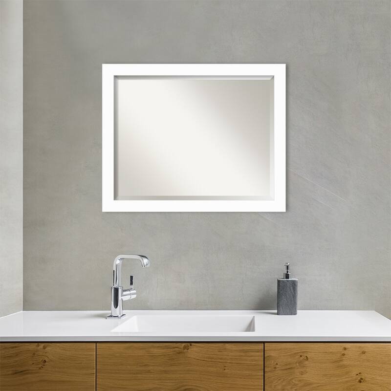 Basic Narrow Beveled Wood Framed Bathroom Vanity Wall Mirror