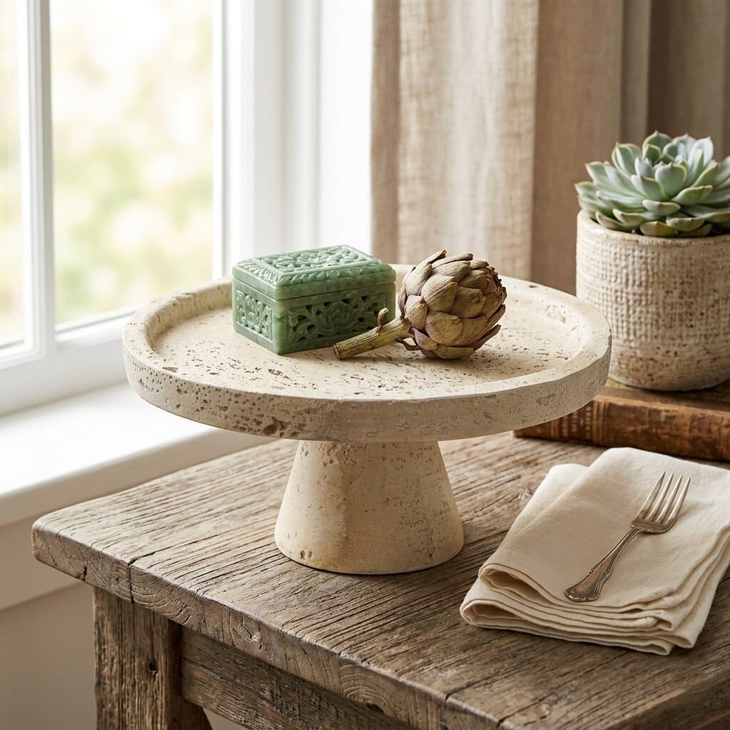 Avice 9.5" Beige Stone Style MGO Decorative Pedestal Bowl
