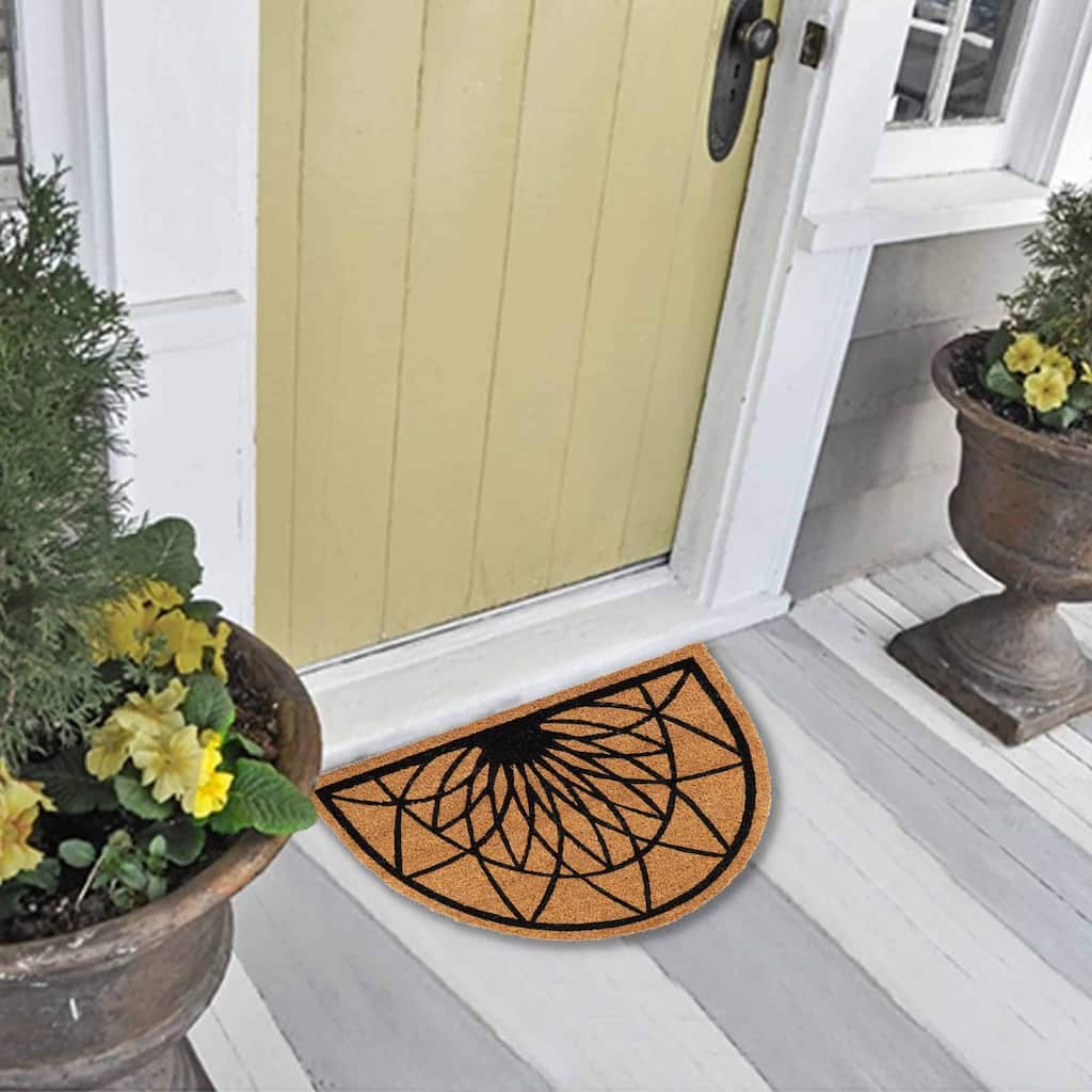 Half Round Coir and PVC Door Mat Diamond Rosace Design - 24 L x 16 W x 5/8 H