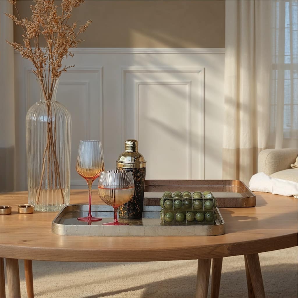 Wood Lacquered Tray Set with Foil Detailing - 19.69"L x 16.34"W x 1.18"H