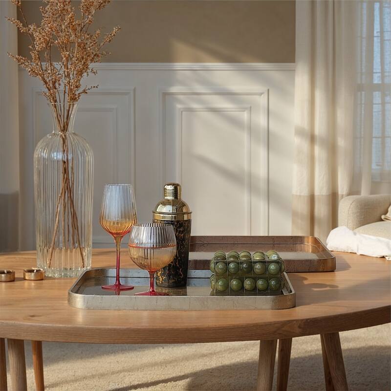 Wood Lacquered Tray Set with Foil Detailing - 19.69"L x 16.34"W x 1.18"H - Copper