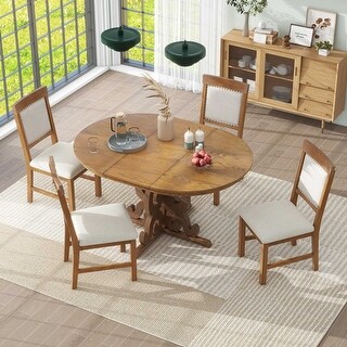 5-Piece Retro Functional Dining Set with Extendable Round Table - Bed ...