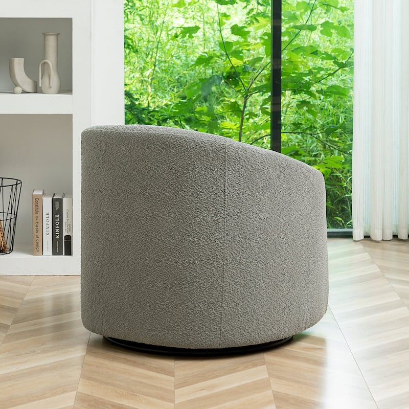 KINWELL 32"W Boucle Upholstered Swivel Barrel Accent Armchair