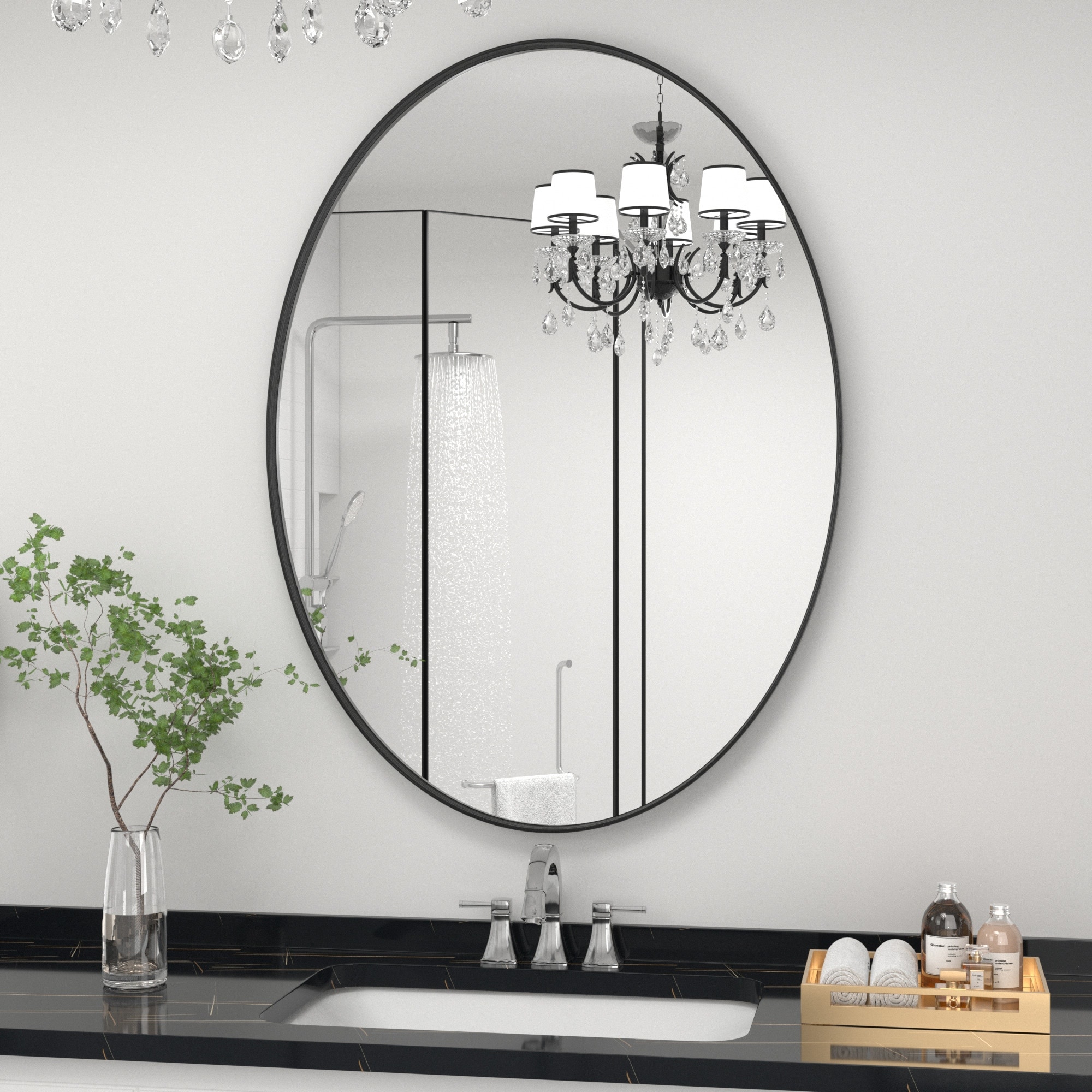 Modern Wall Mirror, Oval Mirror with Metal Framed, Bathroom Mirror with  Round Corner Vanity Mirror for Vertical/Horizontal - Bed Bath & Beyond -  38287705