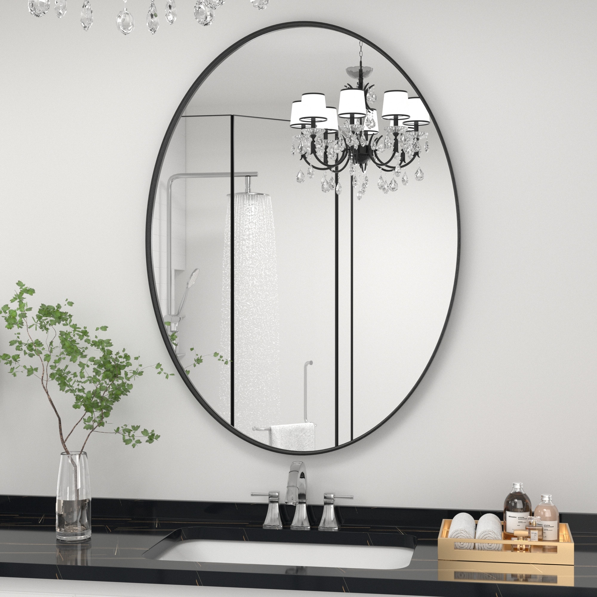 Modern Wall Mirror Oval Mirror with Metal Framed Bathroom Mirror with Round Corner Vanity Mirror for Vertical Horizontal